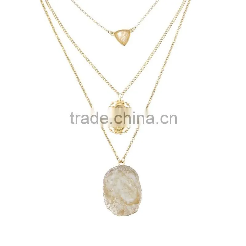 Fancy Three Layered Gem Stone Gold Necklace Designs in 10 Grams