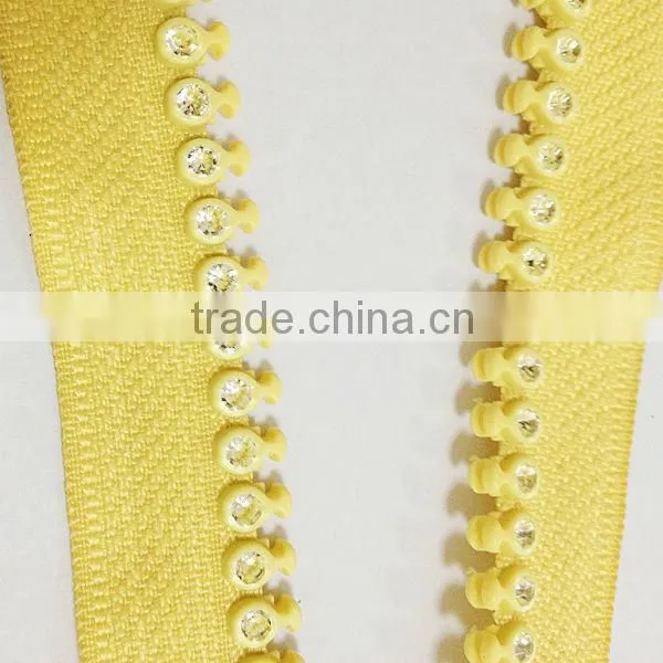 Factory wholesale rhinestone open end zipper with fancy slider