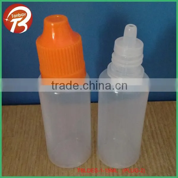 15ml LDPE plastic semi transparent bottles for e cig/smoke oil with stubby tip& child resistant cap PLUG-2