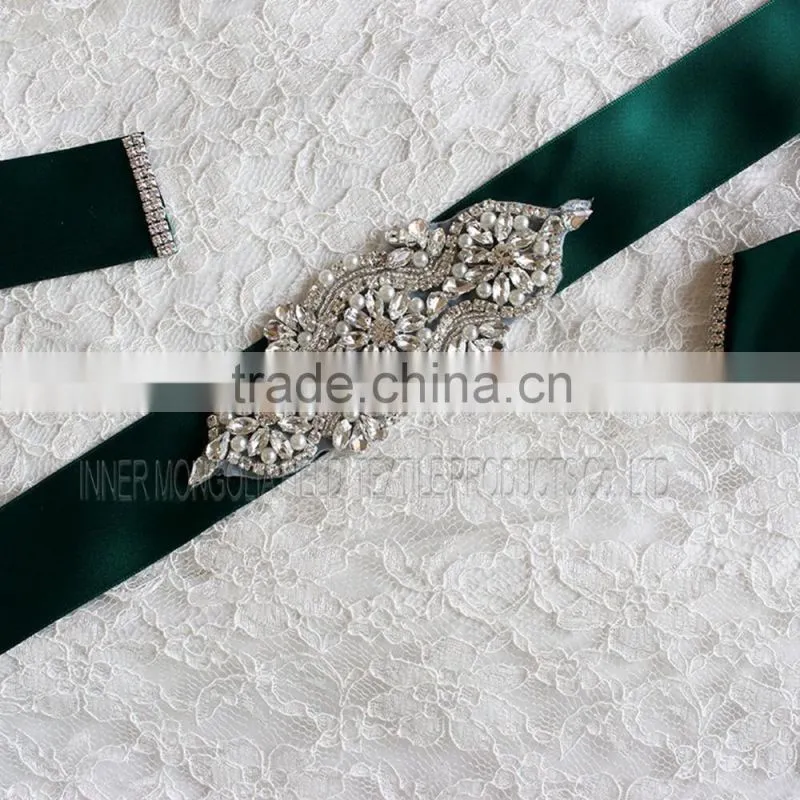Luxury Glass Rhinestones applique Ribbon Wedding Belt Sash for bride Handmade
