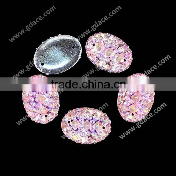 New design pink AB crocodile back all sky star ellipse flat back resin sew on stone for clothing textiles multi-color optional