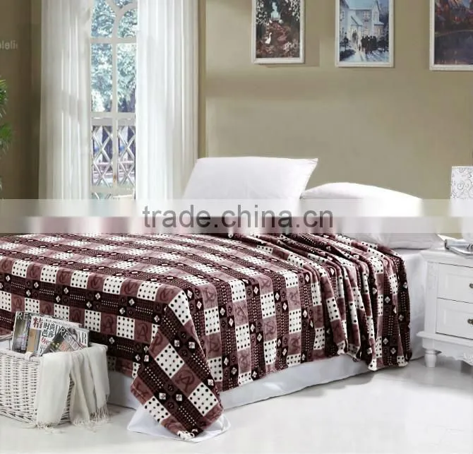 checked pattern color printed blanket with 100% coral fleece material
