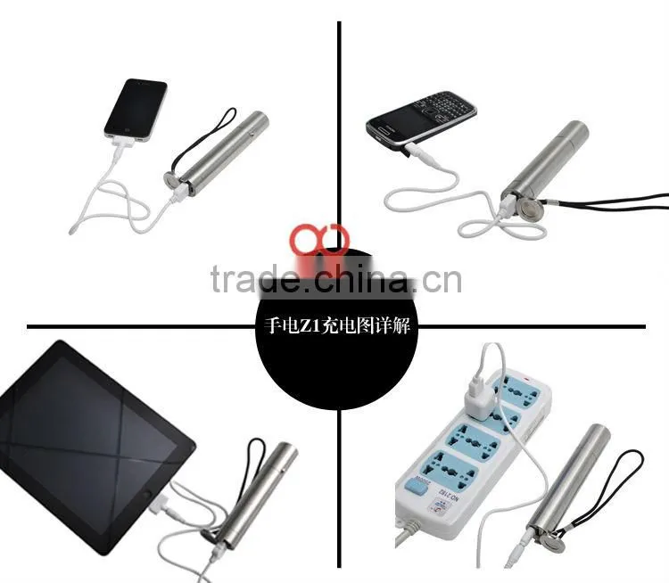 Manufactory sell charger with America Q5 lamp flashlights mobile power bank