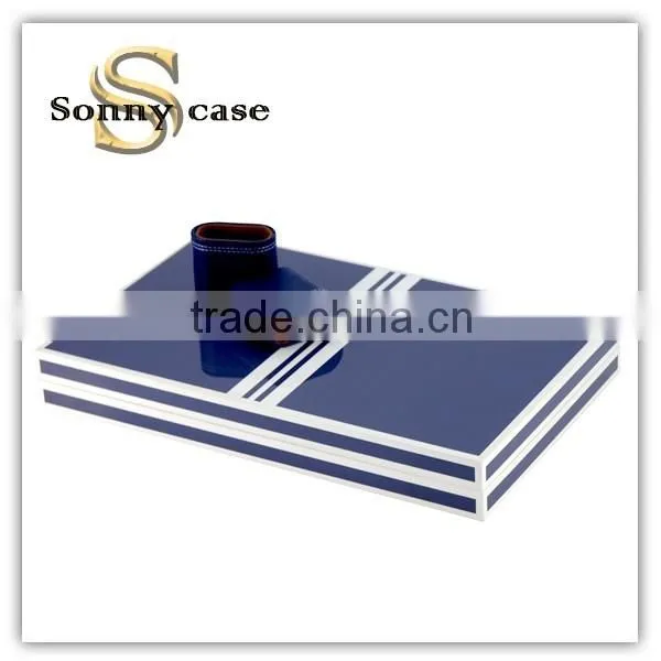 Navy Blue Piano Lacquer Wooden Backgammon Set