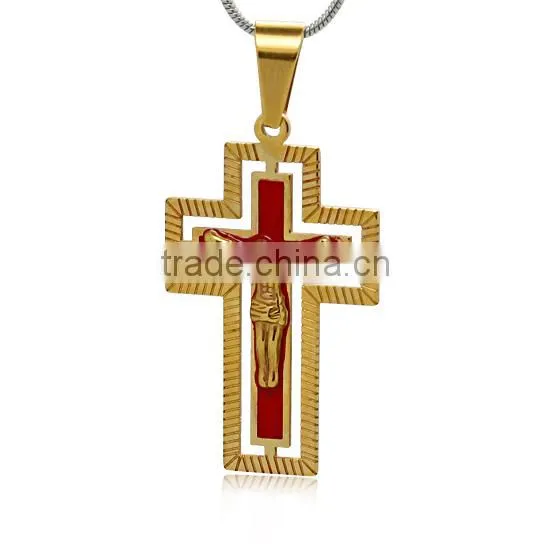 Wholesale Two Tone Silver Gold Stainless Steel Fashion Christ Cross Religious Jewelry Mens Crucifix Jesus Pendant For Rosary