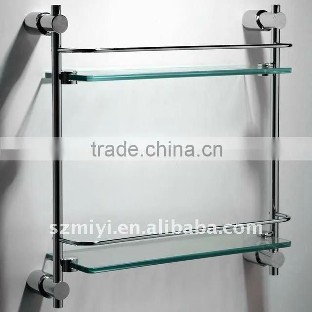 2 tiers glass shelf wall mounted bathroom glass storage shelf