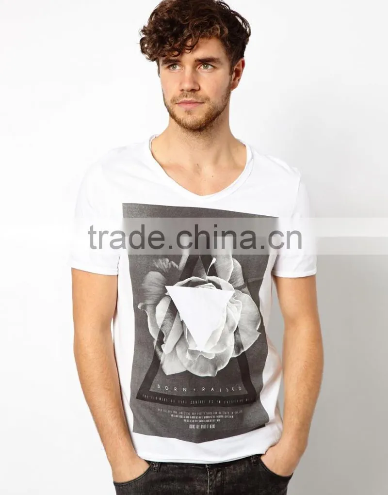 Pima Cotton Flower Print V-nect T-shirt