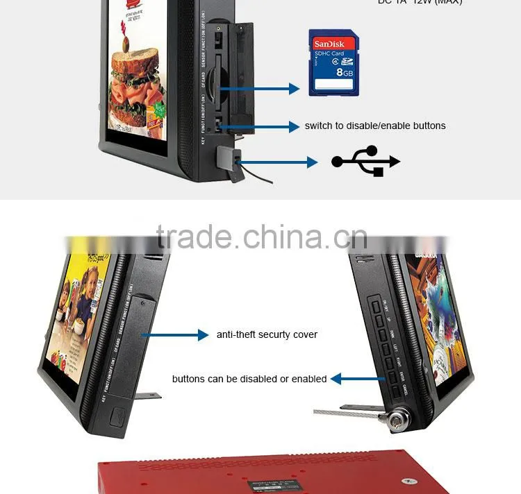 Flintstone 10 inch advertising display, small digital displayer monitor, 10" motion activated player shelf player