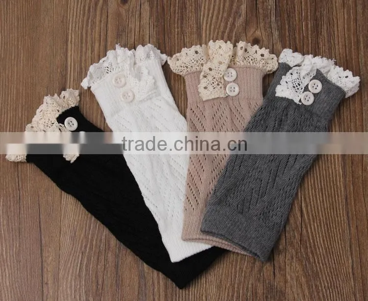 Wholesale Acrylic Knitted Leg Warmers With Buttons For Women Girl Lace Leg Warmers