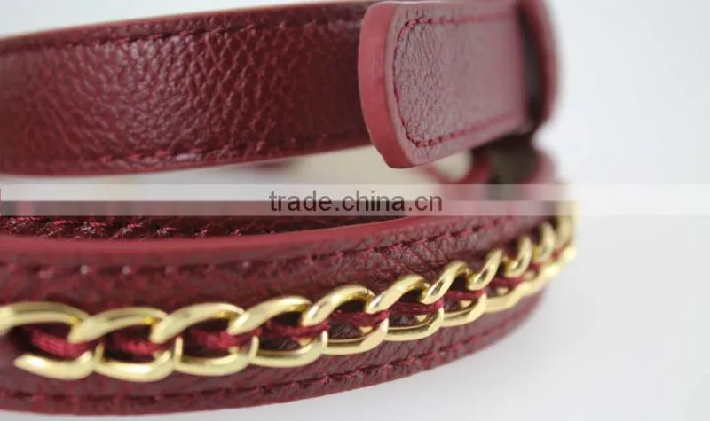 Hot sale Women's Fashion Belt with high quality gold PU leather& Gold Metal Chian for jeans