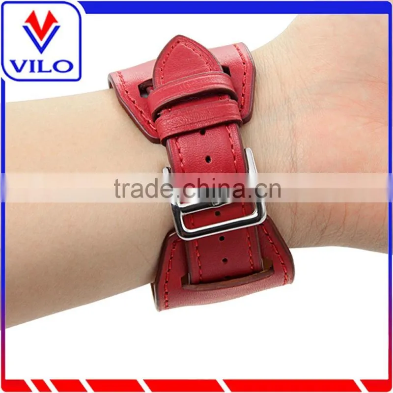 Genuine Leather Cuff Bracelet Smart Watch Band Replacement With Adapter Metal Clasp for Apple Watch iWatch All Models