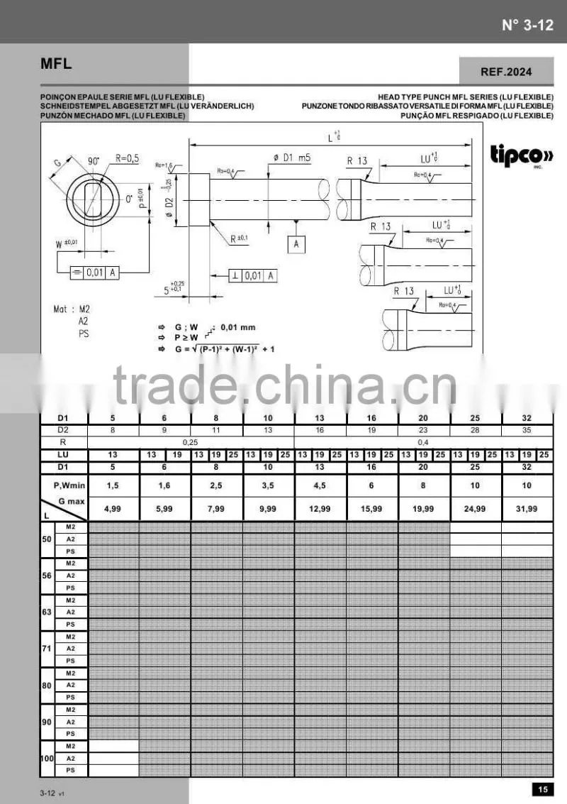 Rabourdin MFL standard ISO 8020 head type punch