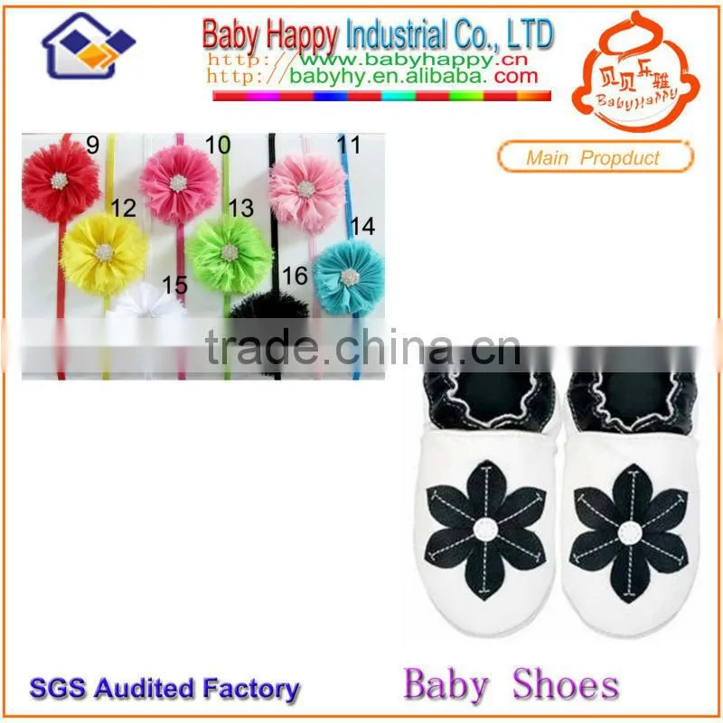 headband and genuine soft leather baby shoes