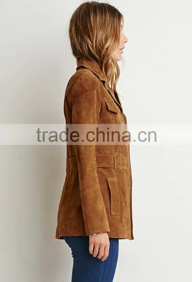 Woman suede leather jacket brown color