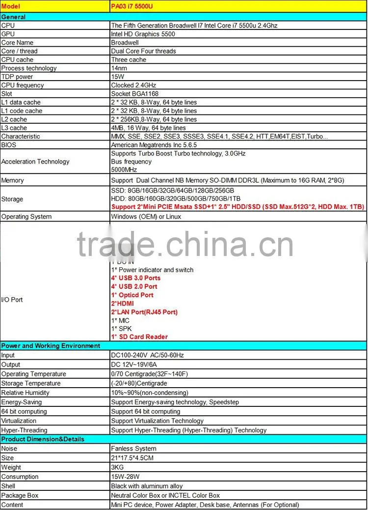 Wholesale High Quality Intel Core i7 5500U 2.4Ghz Mini Itx Server Case