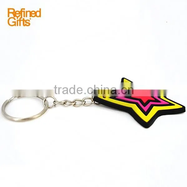 Wholesale 2D custom Hot selling shiny star shape Soft PVC Rubber Keychain