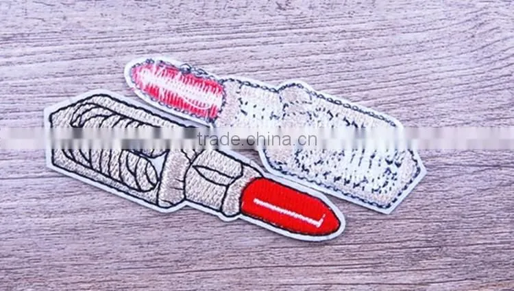 Custom iron on embroidery lipstick heat press polo patches wholesale