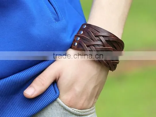 Unisex Wrap Cuff Bangle Punk Leather Bracelet Women Mutil Layers Bracelet