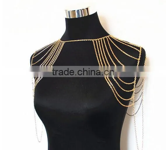 Fashion Punk Sexy Silver Tone Multi Tassel Chain Shoulder Necklace Body Chain