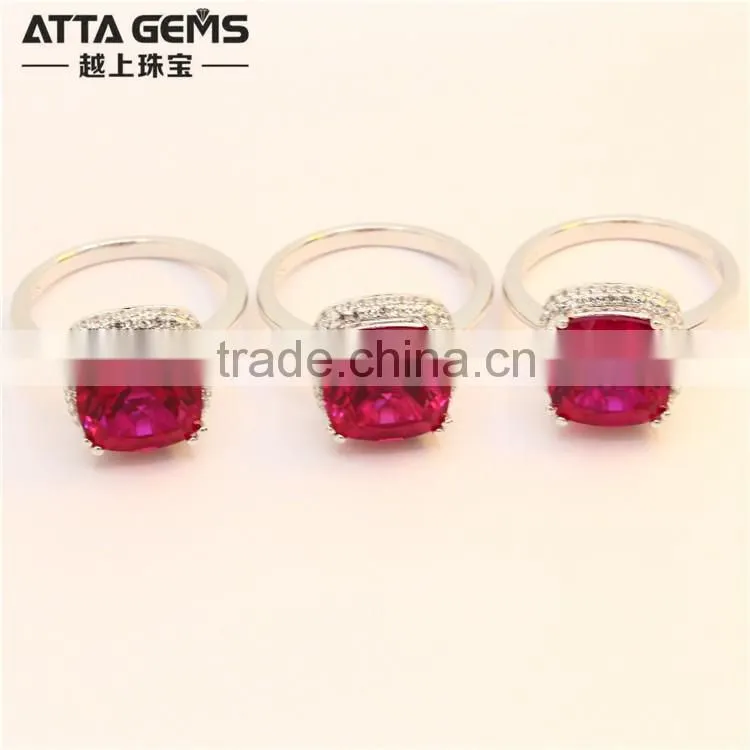 beautiful cushion shape synthetic ruby sapphire gemstone 925 silver ring for girl