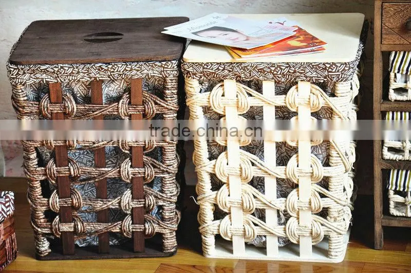 9 hand woven - pastoral style - solid - wooden dirty clothes basket - dirty clothes barrel - storage basket basket