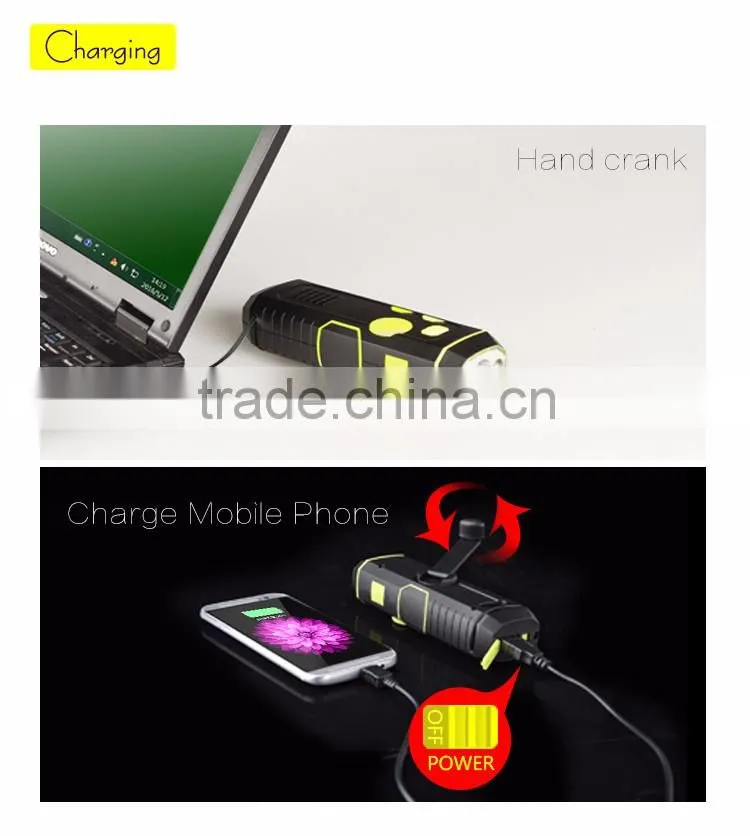 Hand crank generator hand dynamo flashlight fm radio with energency mobile power bank