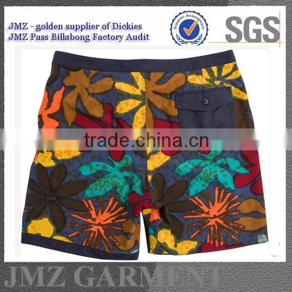 JMZ wholesale OEM swim pants for men polyester swimwear creat your own blue palm tree design new 2015 low moq Alibaba