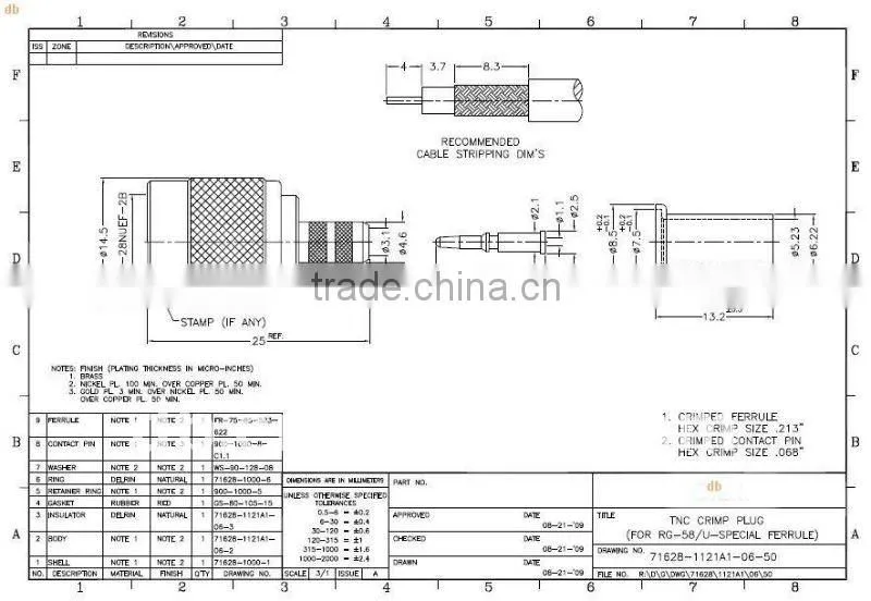RF Connector - TNC adapter Crimp Plug for RG58
