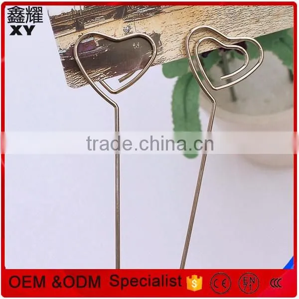 Shenzhen factory price color long rod metal stick silver wire heart shape paper clips with spring