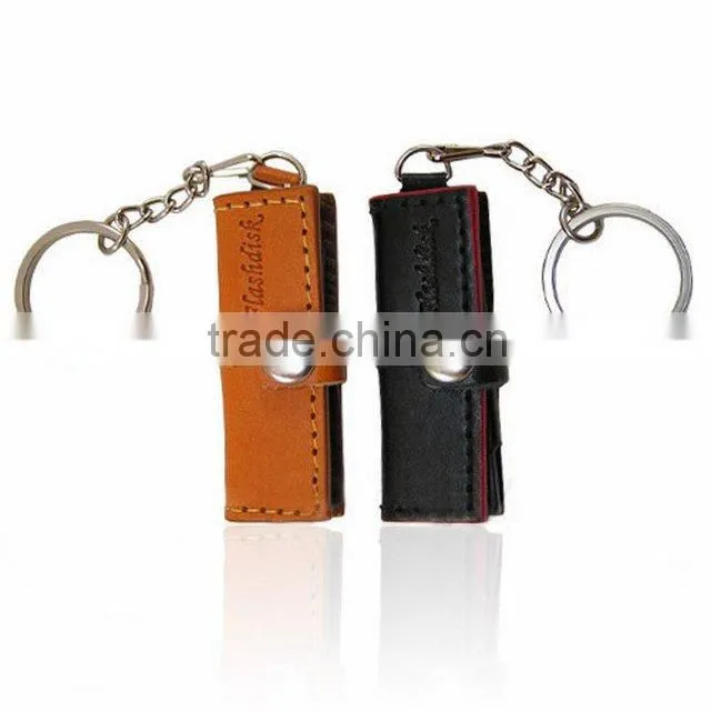 wholesale leather usb pendrive with free keyring and logo printing