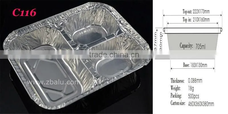 Disposable 3-compartment airline food container