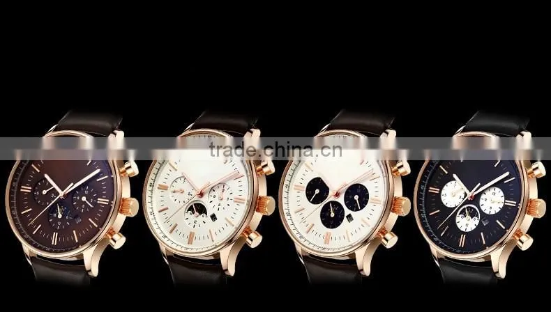 new products with your logo luxury three eyes case leather light at night sports watches men