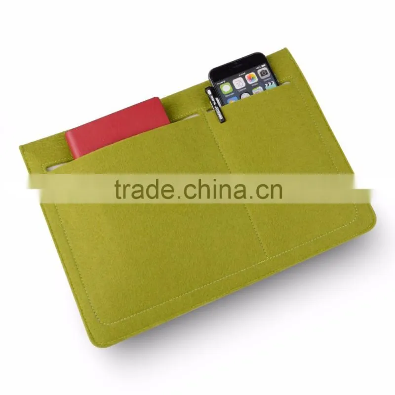 2016 new arrival !!! Fashional wool felt mini/ultra-thin envelope file cover sleeve for ipad with 3 pockets