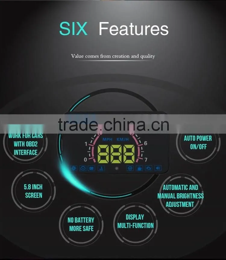 Newest E350 HUD Head Up Display 5.8 Inch HUD E350 Support Cars with OBD2 and EUOBD Port Speeding Warning