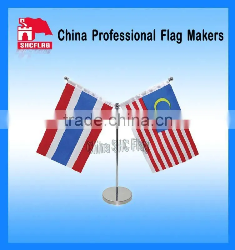 V-shaped table top flag office flag with metal base and pole