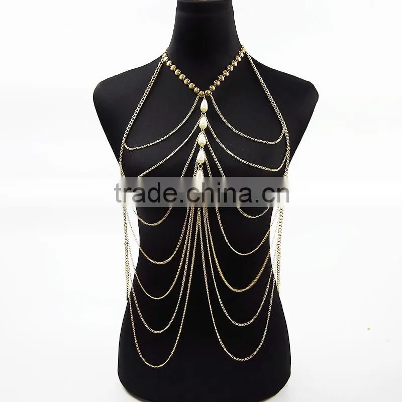 Luxury tassel pearl sexy body chain
