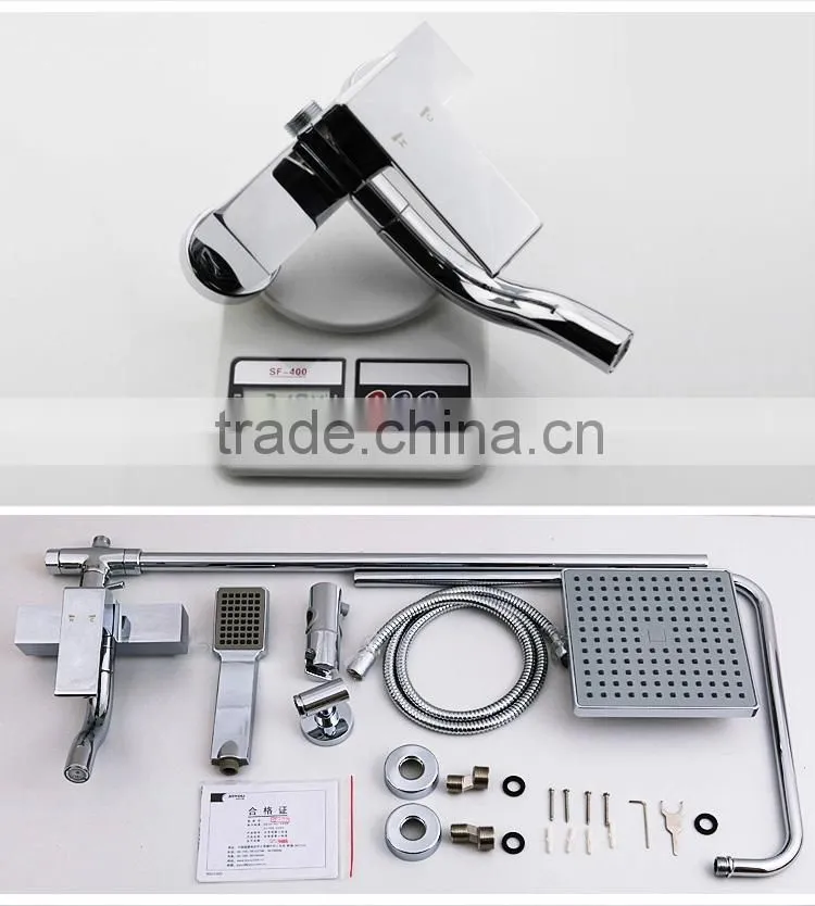 bathroom rain shower set, big round plastic shower head, chrome plating surface brass shower set
