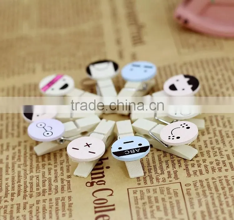 Cute cartoon face name card clip wooden postcard clip /photo clip