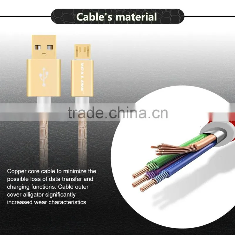 VOXLINK Crocodile Gold-Plated USB Sync Data Charger Cable Micro USB Cable