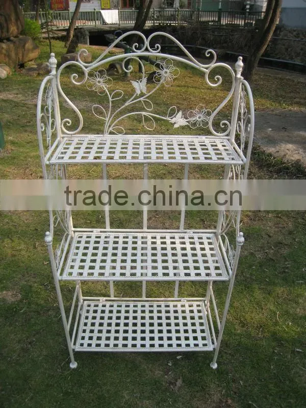 4-tiers corner metal planter shelf antique white color