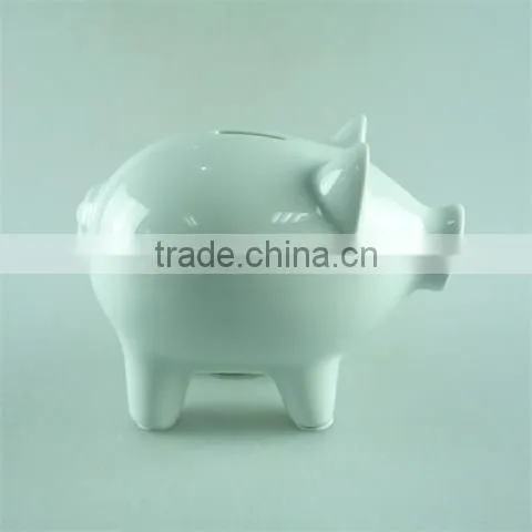 stock ceramic white funny pig shape money box