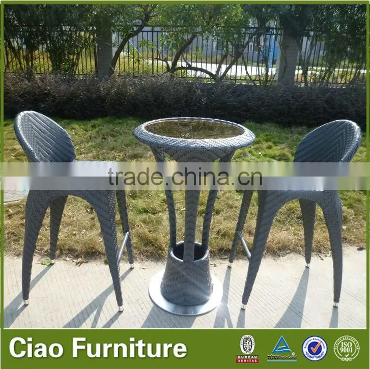 Rehau rattan high table plastic rattan bar set with teakwood top