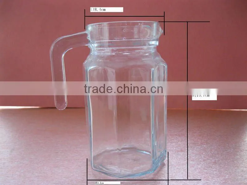 small clear 8 arrises glass water pitcher with handle