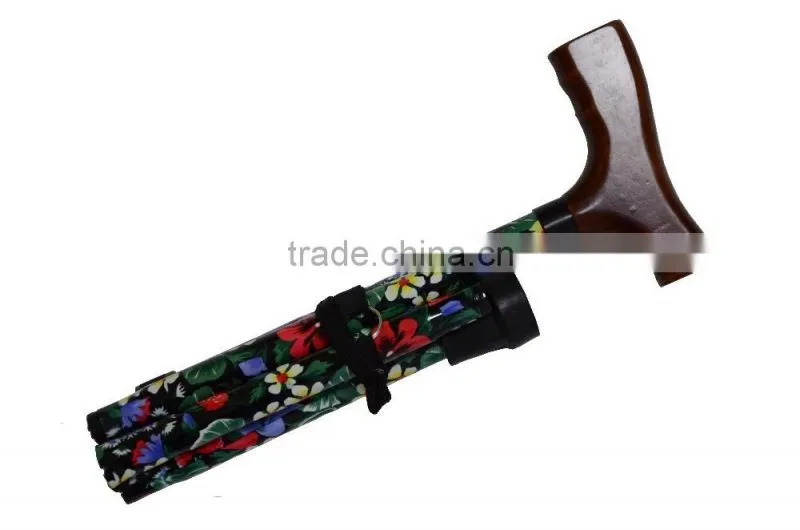 Folding walking cane, old man walking stick with wood handle SZ17016F