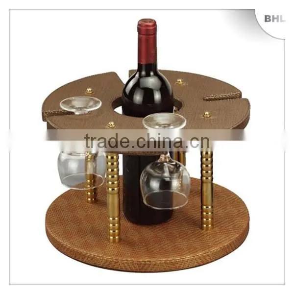 2013 New Style! Bar/hotel leather red wine rack YJ-4 with 4 glass holder, single bottle wine display rack for guest room