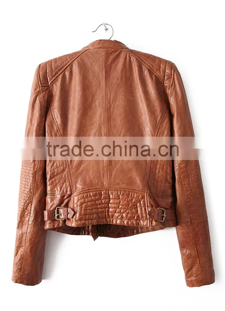 Womens Cuff Lapel Punk Zip Slim Fit Faux PU Leather Motorcycle Sexy cool Short Jacket