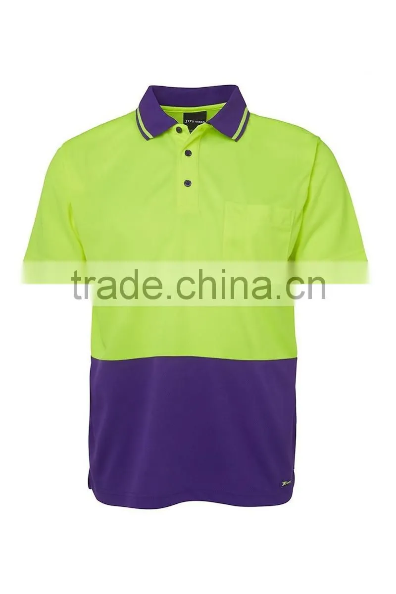 Custom polyester quick dry fit fabric workwear t-shirt contrast lime traditional style hi vis polo