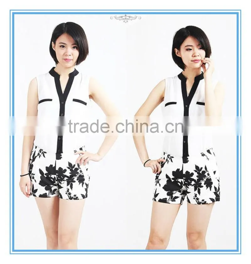 2016 New Arrival Fashion Ladies Printed Black And White Shorts
