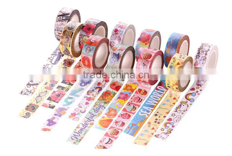 Multicolor customized Japan washi tape 1.5cm*10m cut by hand adhesive paper tape whole roll no trace removeable