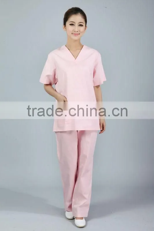 Pink V-Neck Hospital Uniform Scrubs with Front Pockets